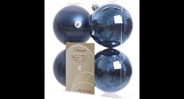 4 stuks Kerstbal plastic glans-mat diameter 10cm nacht blauw KSD
