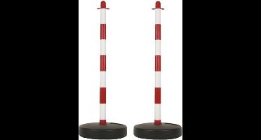 Perel Set afzetpalen in pvc, met opvulbare voet, zonder ketting, koppelbaar, voor tijdelijke afzettingen, evenementen, horeca en openbare ruimtes, rood/wit, 2 stuks