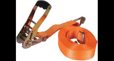 Toolland Spanband, tweedelig, met ratel en J-haken, uv-bestendig en waterafstotend, voor het vastzetten van zware ladingen, max. 4500 kg, polyester, oranje, 8 m x 50 mm