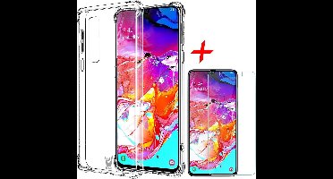 Hoesje geschikt voor Samsung Galaxy A70 - Anti Shock Proof Siliconen Back Cover Case Hoes Transparant - Tempered Glass Screenprotector