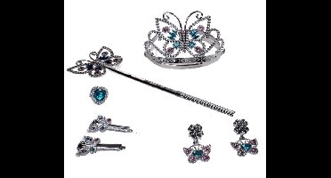 Jonotoys Verkleedset Prinses Zilver/lichtblauw 5-delig