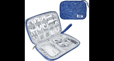 Waterdichte, multifunctionele digitale opbergtas voor op reis - Geschikt voor kabels, opladers en powerbanks - Ook geschikt voor oordopjes, SD-kaarten en kabels - Draagbare elektronica-tas - Marineblauw