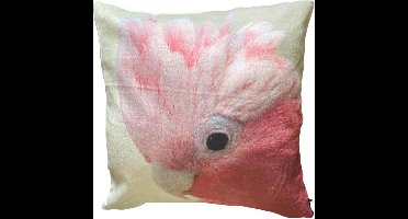 Unique Living - 4 stuks - kussenhoes - sierkussenhoes - papegaai - kaketoe - roze - wit - grijs - 45 x 45 cm - rits - vogel