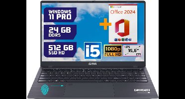 GMR - 15.6 Inch Full HD Laptop - Intel Core i5 - 24GB DDR5 RAM - 512GB SSD - Office 2024 - Windows 11 Pro voor Thuis, Office en Studie notebook