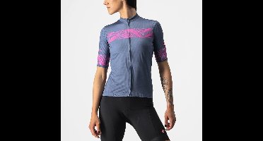 Castelli Fietsshirt Korte Mouwen Dames Blauw Roze - FENICE JERSEY LIGHT STEEL BLUE PINK FLUO-M