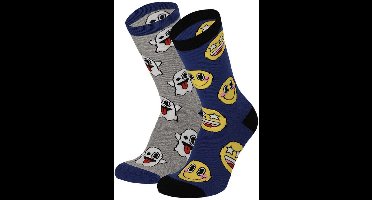 Apollo - Jongens - Sokken - Antislip - Smiley's - Blauw - 2-pack - Maat 31/34