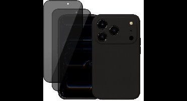 Hoesje geschikt voor iPhone 17 Pro - 2x Privacy Screenprotector Volledig Dekkend Glas - Mat Back Case Zwart