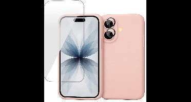 Hoesje geschikt voor iPhone 17 - Screenprotector Glas & Camera Protector - Mat Back Case Roze