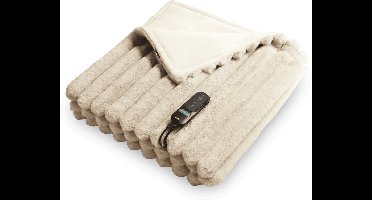 Duux Yentl Striped Elektrisch Warmtedeken 200x200 cm – 9 standen – Beige