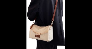 Schoudertas – Strak Minimalistisch Design – Luxe Metalen Ketting Decoratie - Wit-bruin