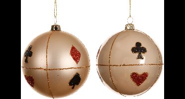 Decoris- Kerstballen met speelkaartenmotief - Set van 2 - Parelmoer - D8 cm
