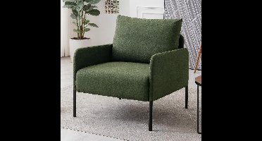 1-Zits Stoffen Bank Groen – Moderne Linnen Eenpersoonsbank zonder Armleuningen met Metalen Poten – Comfortabele Scandinavische Lounge Fauteuil voor Woonkamer, Slaapkamer of Kantoor – Minimalistisch Design – Medahomestore