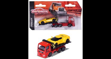 MAJORETTE TRAILER TRUCK SET MAN TGS BLACK RED AND FORD GTS YELLOW METAL VINTAGE (212053154ROS)