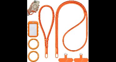 Universeel Nek & Polsband Telefoonkoord met Ringen, Badgehouder, Bevestigingsplaatjes - GSM Lanyard Keycord - Nekkoord Strap Telefoonketting - Telefoon Koord/Cord - Musketonhaak Sleutelhanger Sleutelkoord - Pashouder Keykoord - Oranje Phone Ketting