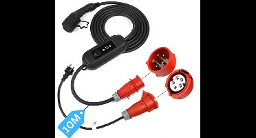 Mobiele Thuislader 11 kW - Type 2 16A 3-fase 11 kW (230v) met CEE stekker rood - 10 meter | Met verloopstekker / adapter naar 16A stopcontact