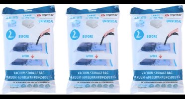 Alpina Vacuüm Opbergzakken – Set van 6 Stuks – 3x 130x74 cm & 3x 86x50 cm – Herbruikbare Ruimtebesparende Zakken voor Kleding, Dekens en Textiel