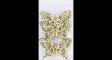 Kerstboomversiering Vlinder - 3x stuks - 14 cm - goud glitter - op clip