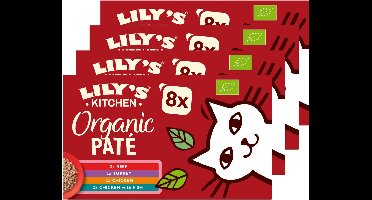 Lily's Kitchen - Kattenvoer - Natvoer - Biologische Patés Multipack Kip, Rund, Vis, & Kalkoen - 4 x 8 x 85 g