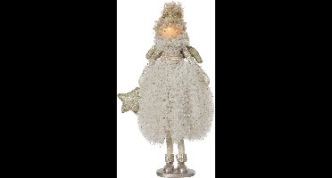 Decoris - Kerstdecoratie Engel Staand - Polyester - Champagne/Goud - H43 cm