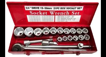 doppenset - 3/4 aansluiting - 21-delig - doppendoos - ratelset