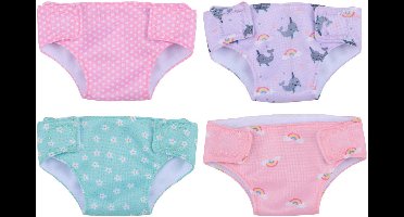 Eddy Toys Poppenluiers 4 Stuks - Poppenluier Set - Poppenluier met Klittenbandsluiting - Herbruikbare Poppen Accessoires - Verschillende Prints en Kleuren - 21 cm -