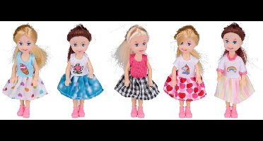 Eddy Toys Mini Modepopjes 5 Stuks - Speelgoedpopjes 12 cm voor Kinderen - Modepoppen met Kleurrijke Outfits - Inclusief Vensterdoos - Poppen voor Poppenhuis - vanaf 3 Jaar