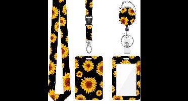 Zonnebloem Keycord met Uittrekbare Sleutelhanger & Badgehouder - Afneembare Lanyard - Trekkoord Badge Pashouder - Clip Keykoord - Intrekbare Houder voor Kaart/Sleutels - Universeel Telefoon, GSM Koord - Sleutelkoord/Nekkoord - Telefoonkoord Ketting