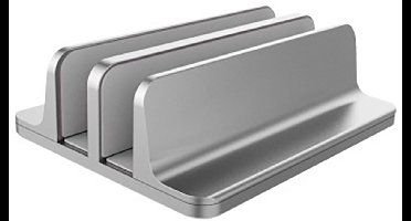 PULUZ Verticale laptopstandaard Dubbele laptopstandaard met 2 sleuven voor computers, tablets, desktop Laptopstandaard met verstelbare basis voor MacBook/Surface/Samsung/HP/Dell/Huawei (tot 17,3 inch) - Zilver