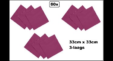 60x Servetten paars 33cm x 33cm - 3 laags - Cocktail servet diner eten knoeien restaurant BBQ thema feest verjaardag feest