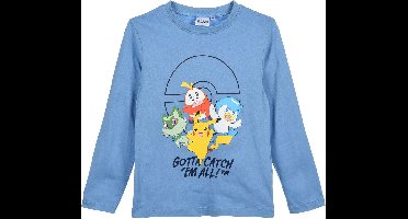 Pokémon Longsleeve Kindershirt – Lichtblauw 100% Katoen – Gotta Catch ’Em All – maat 110