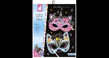 Janod Les Ateliers Du Calme - Scratch Art - Scratch Feestmaskers - Knutselset Om Prachtige Kleurrijke Maskers Te Maken - Geschikt Vanaf 5 Jaar