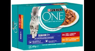Purina 7+ Fijne Malse Reepjes in Saus Kip - Rund 8 x 85 gr