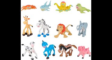 Eddy Toys Dieren Speelgoed Set - Cartoon Dierenfiguren voor Kinderen - Mini Dieren in Boerderij, Jungle en Zee Thema - Set Van 4 Dierenfiguurtjes - Kunststof - 1 willekeurige set