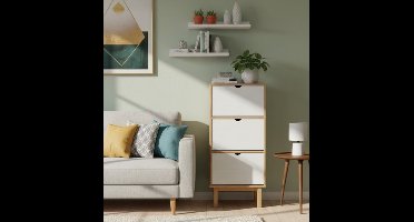 Elegante Schoenenkast OTTA – 3 Lade Schoeppenschuif, Massief Kieferhout, Bruin & Wit, Ruimtebesparende Schoenopberger voor Hal, Flur en Woonkamer – Rustieke Stijl, Duurzaam & Robuust – Medahomestore