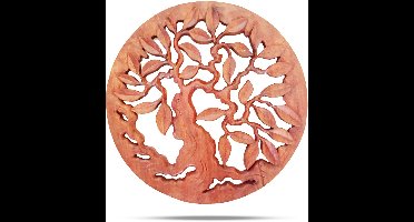 Rond Houten Wandpaneel – Levensboom – Handgesneden Suar Hout – Ø30 cm – Decoratief Wandornament