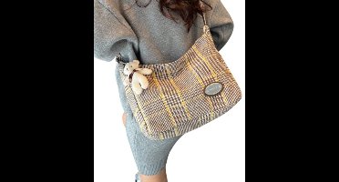 S&E Plaid Block Schoudertas – Klassiek Ruit-design – Praktisch Formaat - Geel