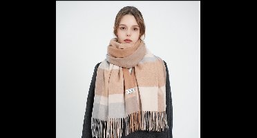 Wintersjaal voor Vrouwen Sjaal Cashmere Feel Franjes Geruit Grote Overmaat Sjaals Wikkels (Kameel)