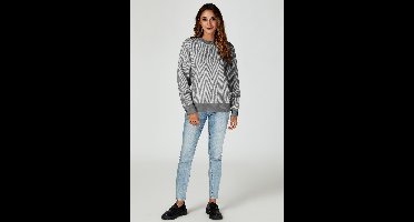 Chique geometrische intarsia gebreide trui in grijs