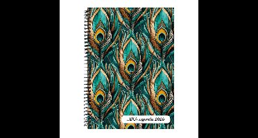 Castelli - Jeka H77 agenda 2026 - ringband - 1 week over 2 pagina's - A5 formaat - met wire-o-binding - made in Italy - flexibele omslag - dessin pauwenveren