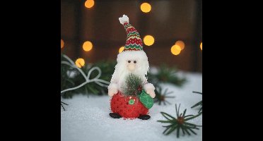 Pluche kerstman met kerstmuts en 1 LED - 41 cm - Kerstdecoratie