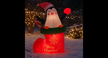 HEM Opblaasbare Kerstdecoratie Pinguïn in Kerstsok – 178 cm Hoog – Met LED Verlichting - Inclusief Blower, Touwen & Opbergzak – Waterdicht Polyester – Voor Binnen & Buiten