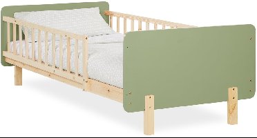 Homestyle4u Kinderbed - 90x200 cm - Houten bed - met lattenbodem - Valbeveiliging - Groen