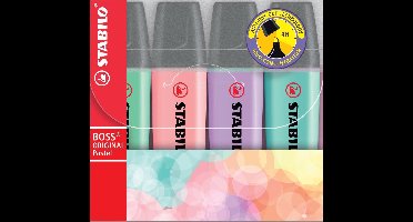 STABILO BOSS ORIGINAL Pastel - Markeerstift - Markeren Met Pastelkleuren - Etui Met 4 Kleuren