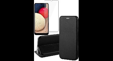 Hoesje geschikt voor Samsung Galaxy A02s - Screen Protector GlassGuard - Book Case Kunstleer ThinShield Zwart & Screenprotector