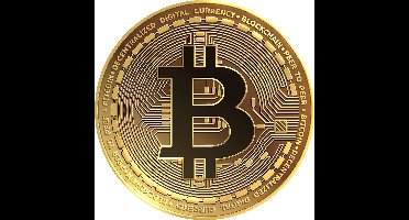 SuperGallery - Schilderij - Bitcoin Fotopaneel - Geel, Goud En Brons - 125 X 125 Cm