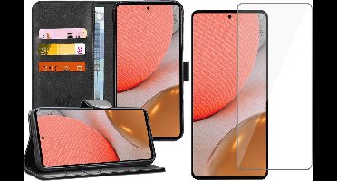 Hoesje geschikt voor Samsung Galaxy A72 - Book Case Kunstleer Wallet - Zwart - Met Screenprotector