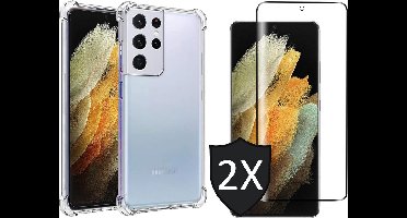Hoesje geschikt voor Samsung Galaxy S21 Ultra - 2x Screen Protector GlassGuard - Back Cover Case ShockGuard Transparant & Screenprotector