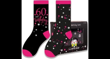 Witbaard Cadeausokken 60 Jaar Polykatoen Zwart/roze 2-delig