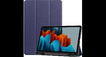 Just in Case tablet Hoes geschikt voor Samsung Galaxy Tab S7 - TriFold Bookcase met Stylus Houder - Blauw
