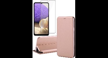 Hoesje geschikt voor Samsung Galaxy A32 5G - Screen Protector GlassGuard - Book Case Kunstleer ThinShield Roségoud & Screenprotector